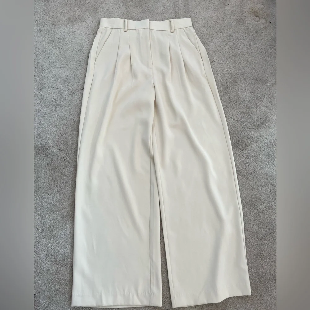 French Connection Cream Wide Leg Pants - Picture 1 of 8